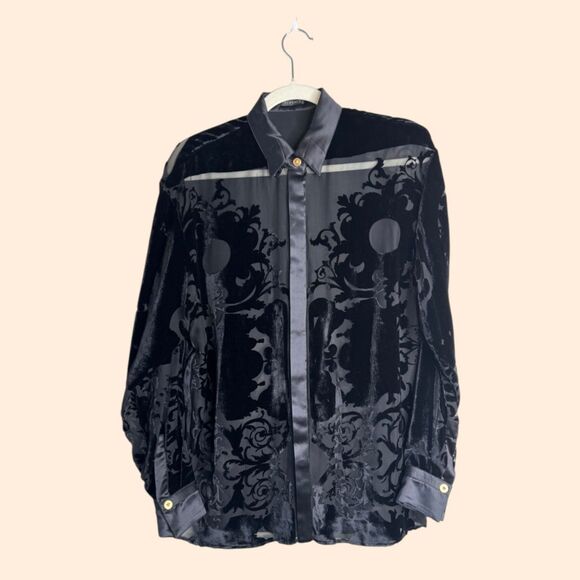 Versace Black Velvet Sheer Shirt - Picture 2 of 7